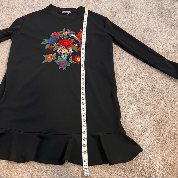 NWT! ZARA Floral Embroidered Hummingbird Ruffle Hem Long Sleeve Dress. Size S - Picture 9 of 12